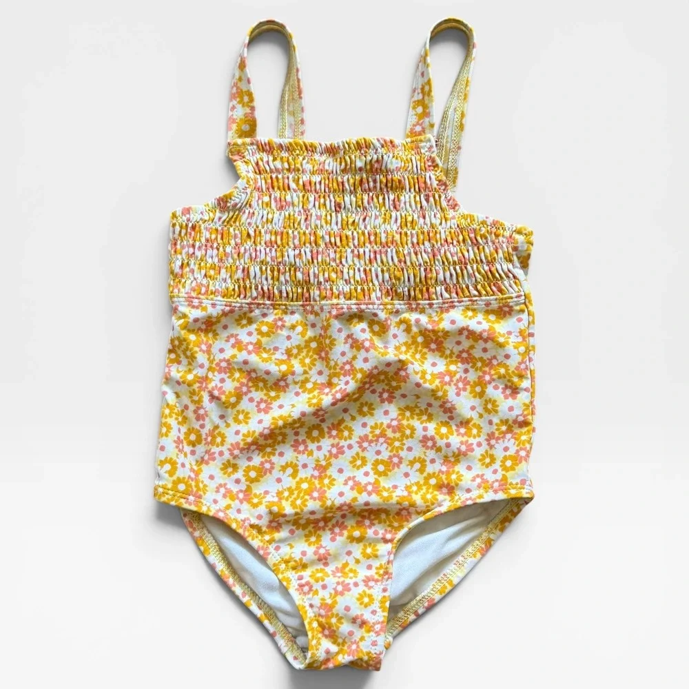 Just One You by Carters Girls 4T Floral One Piece Swimsuit Yellow Orange Smocked